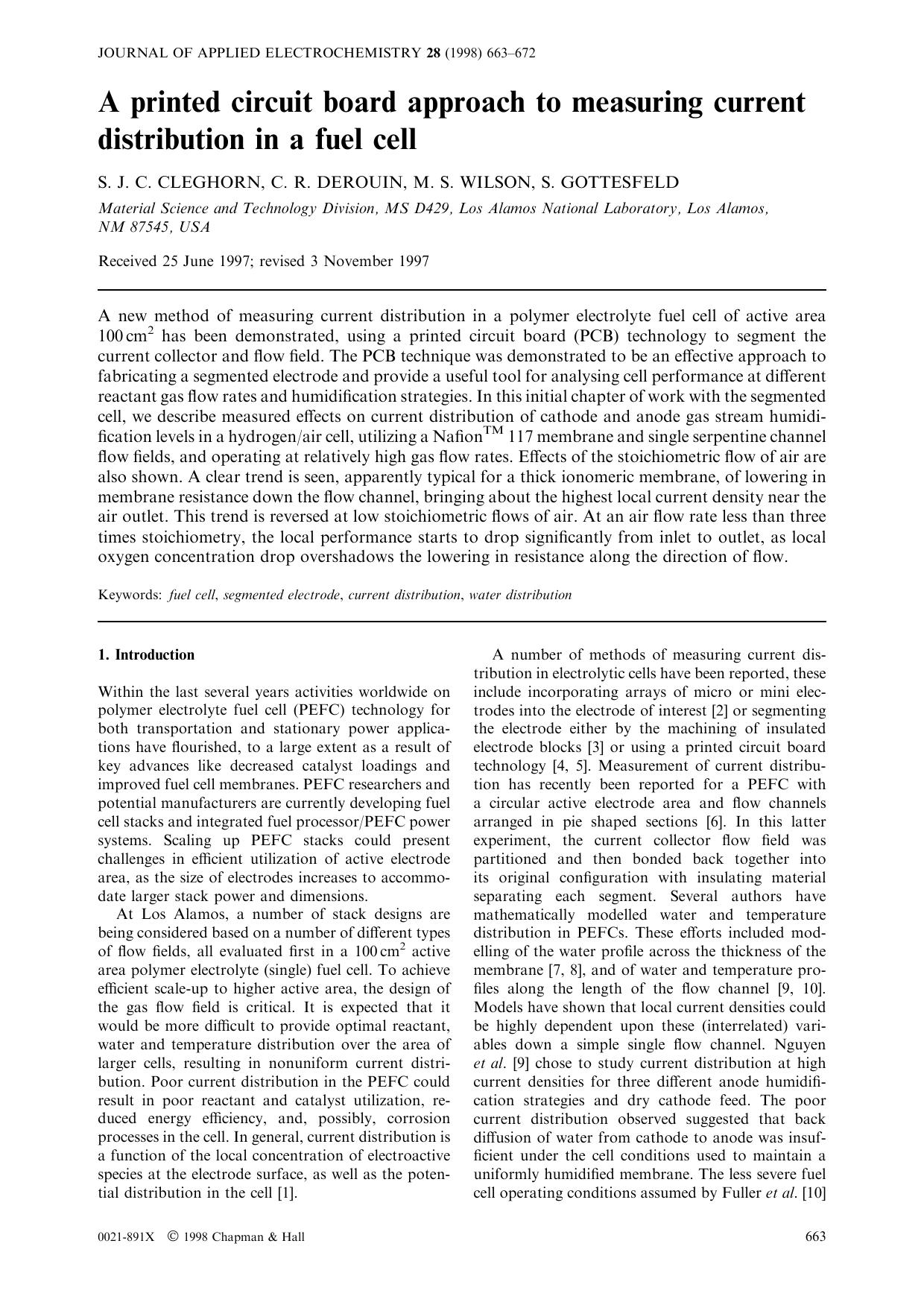 A printed circuit board approach to measuring current distribution in a fuel cell by Unknown