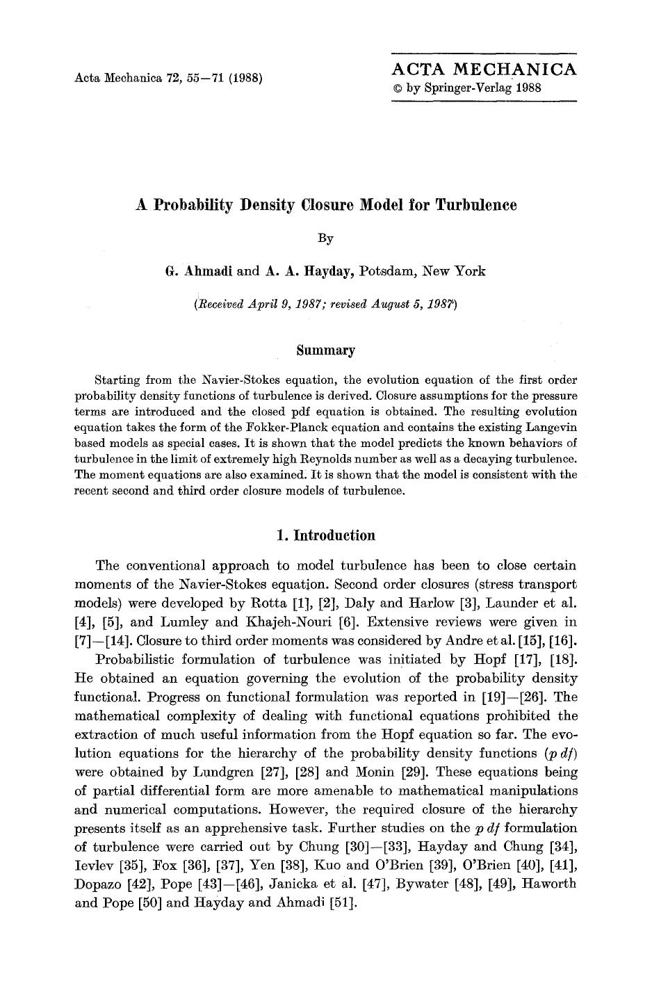A probability density closure model for turbulence by Unknown