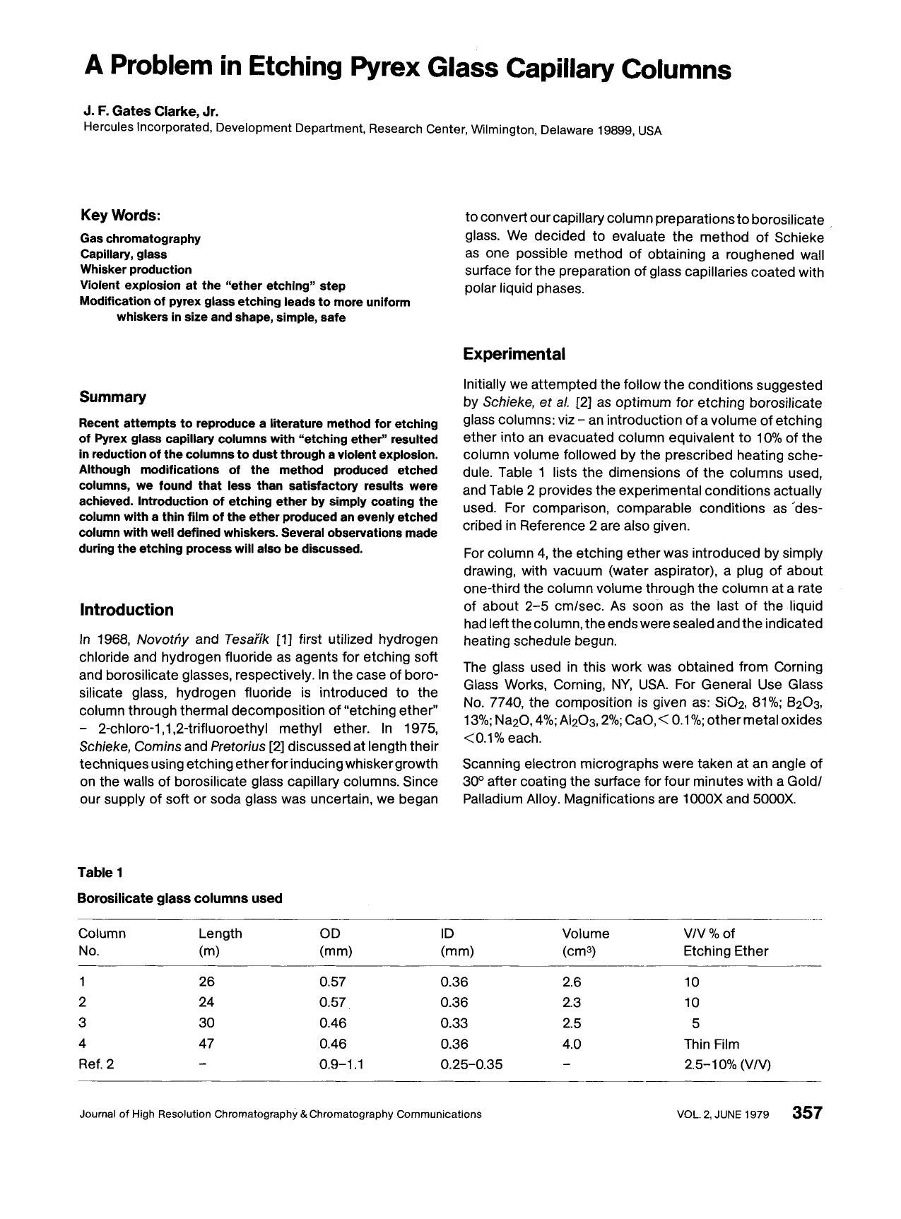 A problem in etching Pyrex glass capillary columns by Unknown