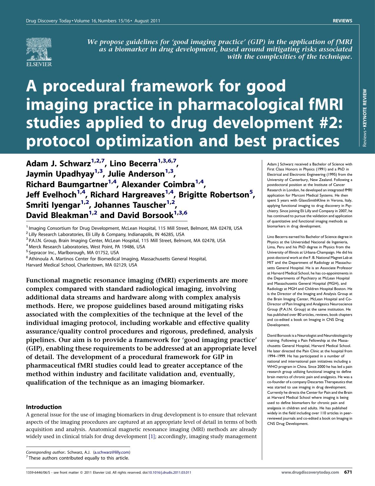 A procedural framework for good imaging practice in pharmacological fMRI studies applied to drug development #2: protocol optimization and best practices by Adam J. Schwarz