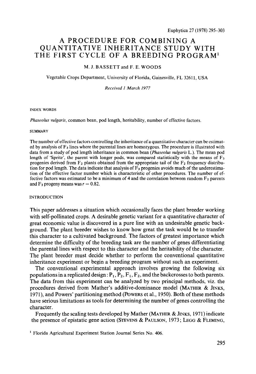 A procedure for combining a quantitative inheritance study with the first cycle of a breeding program by Unknown