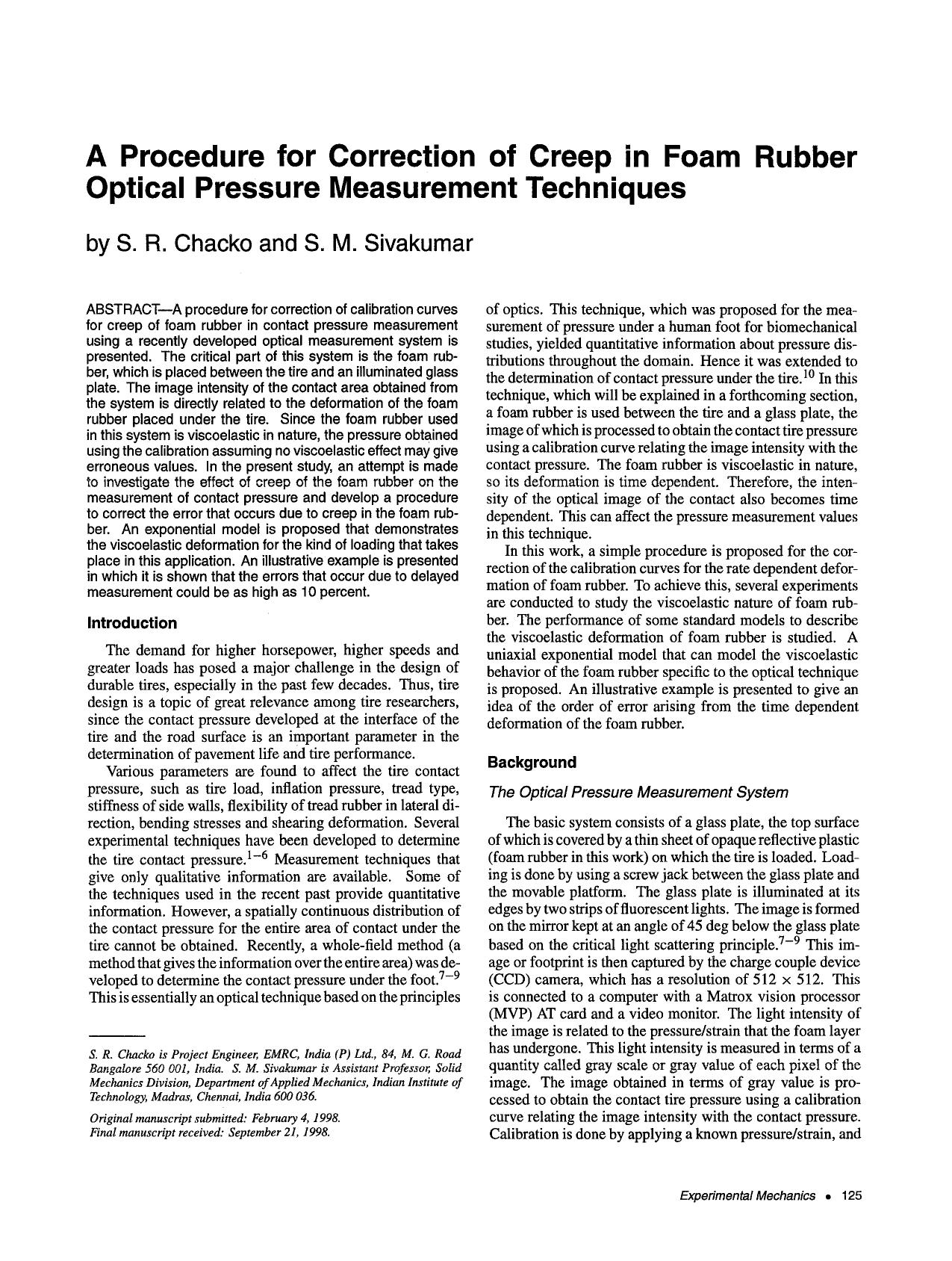 A procedure for correction of creep in foam rubber optical pressure measurement techniques by Unknown