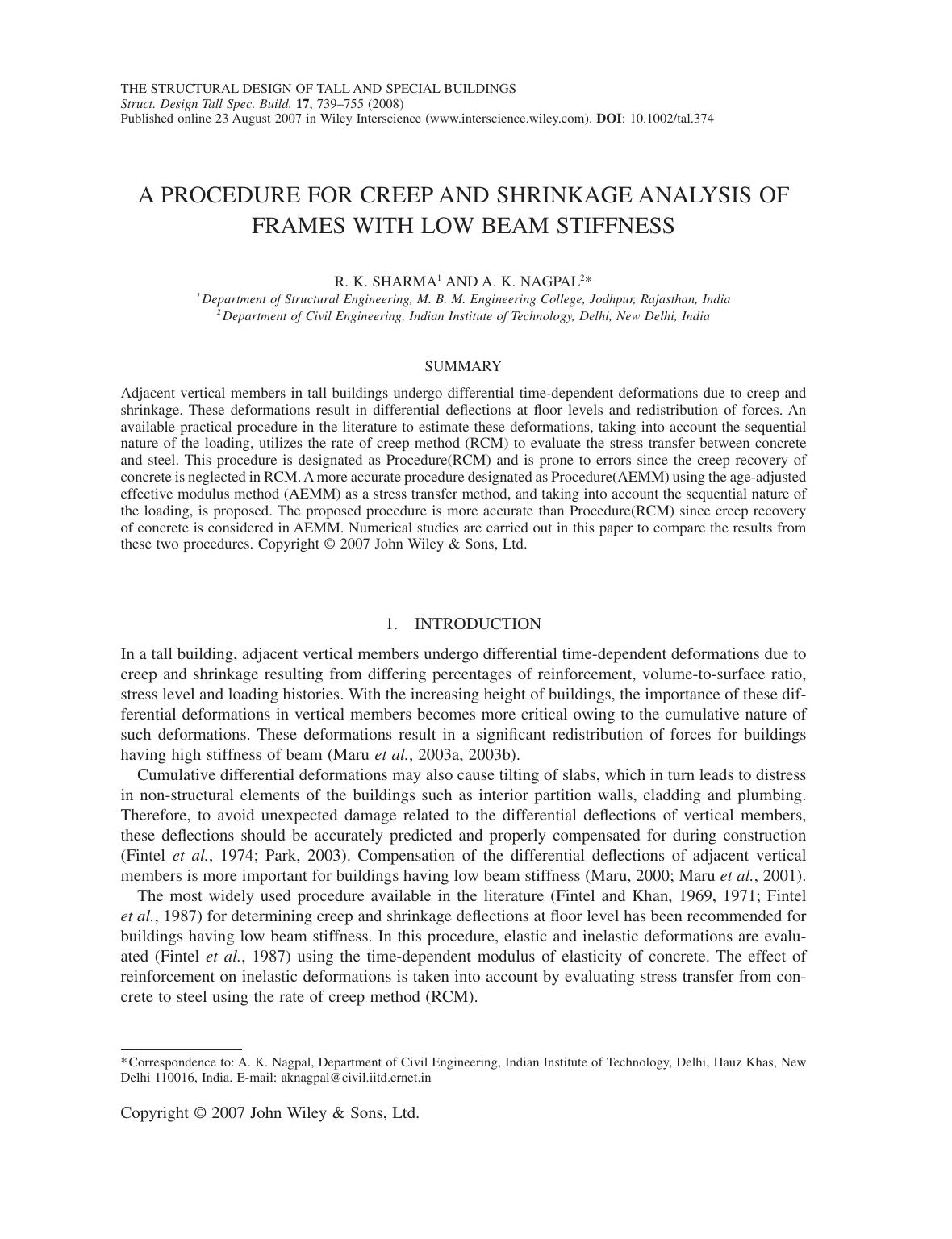 A procedure for creep and shrinkage analysis of frames with low beam stiffness by m60
