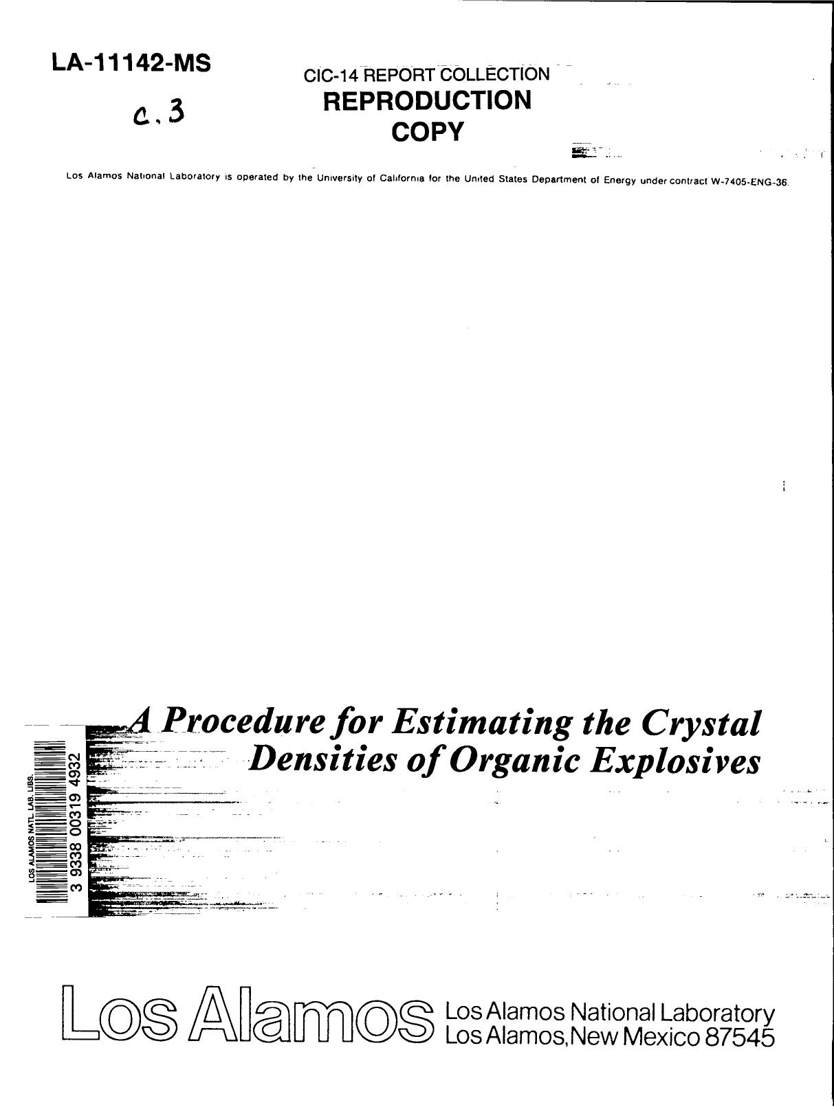 A procedure for estimating the crystal densities of organic explosives None by LANL Research Library LWW Project