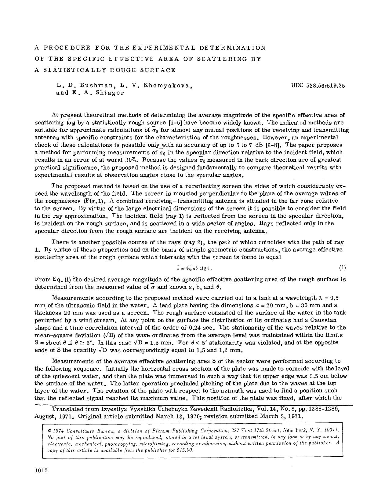 A procedure for the experimental determination of the specific effective area of scattering by a statistically rough surface by Unknown
