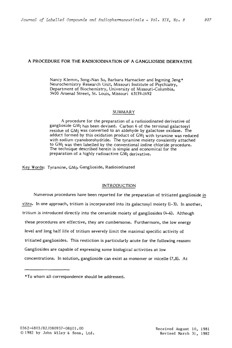 A procedure for the radioiodination of a ganglioside derivative by Unknown