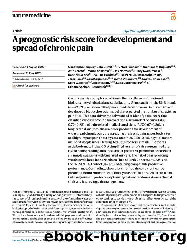 A prognostic risk score for development and spread of chronic pain by unknow