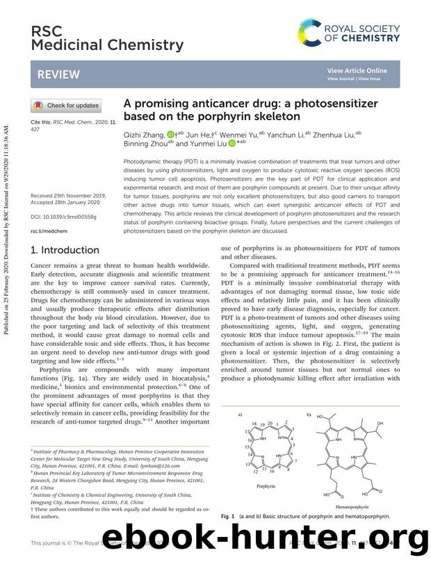 A promising anticancer drug: a photosensitizer based on the porphyrin skeleton by Qizhi Zhang & Jun He & Wenmei Yu & Yanchun Li & Zhenhua Liu & Binning Zhou & Yunmei Liu