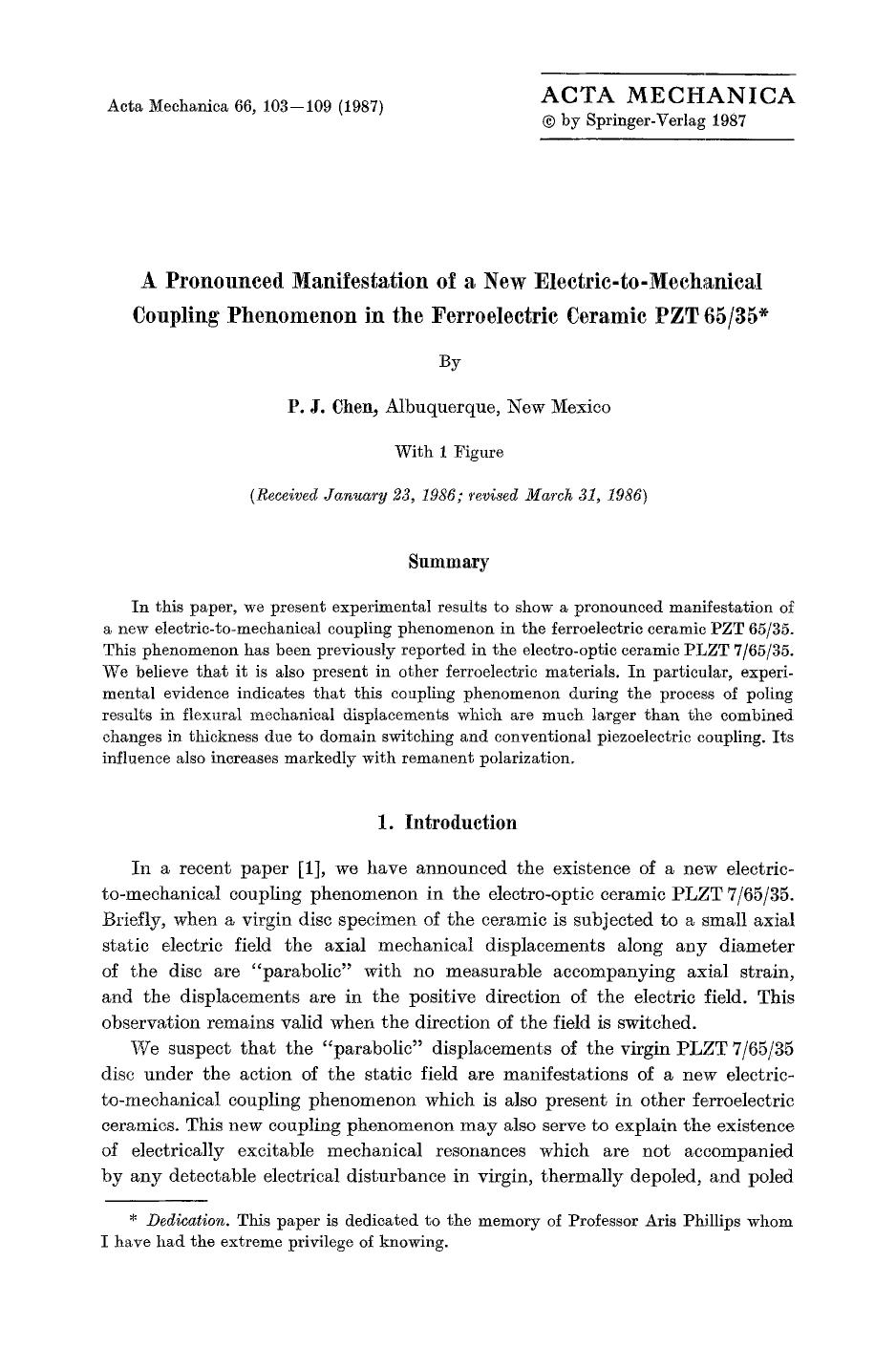A pronounced manifestation of a new electric-to-mechanical coupling phenomenon in the ferroelectric ceramic PZT 6535 by Unknown