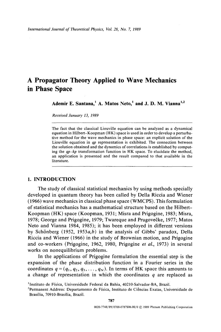 A propagator theory applied to wave mechanics in phase space by Unknown