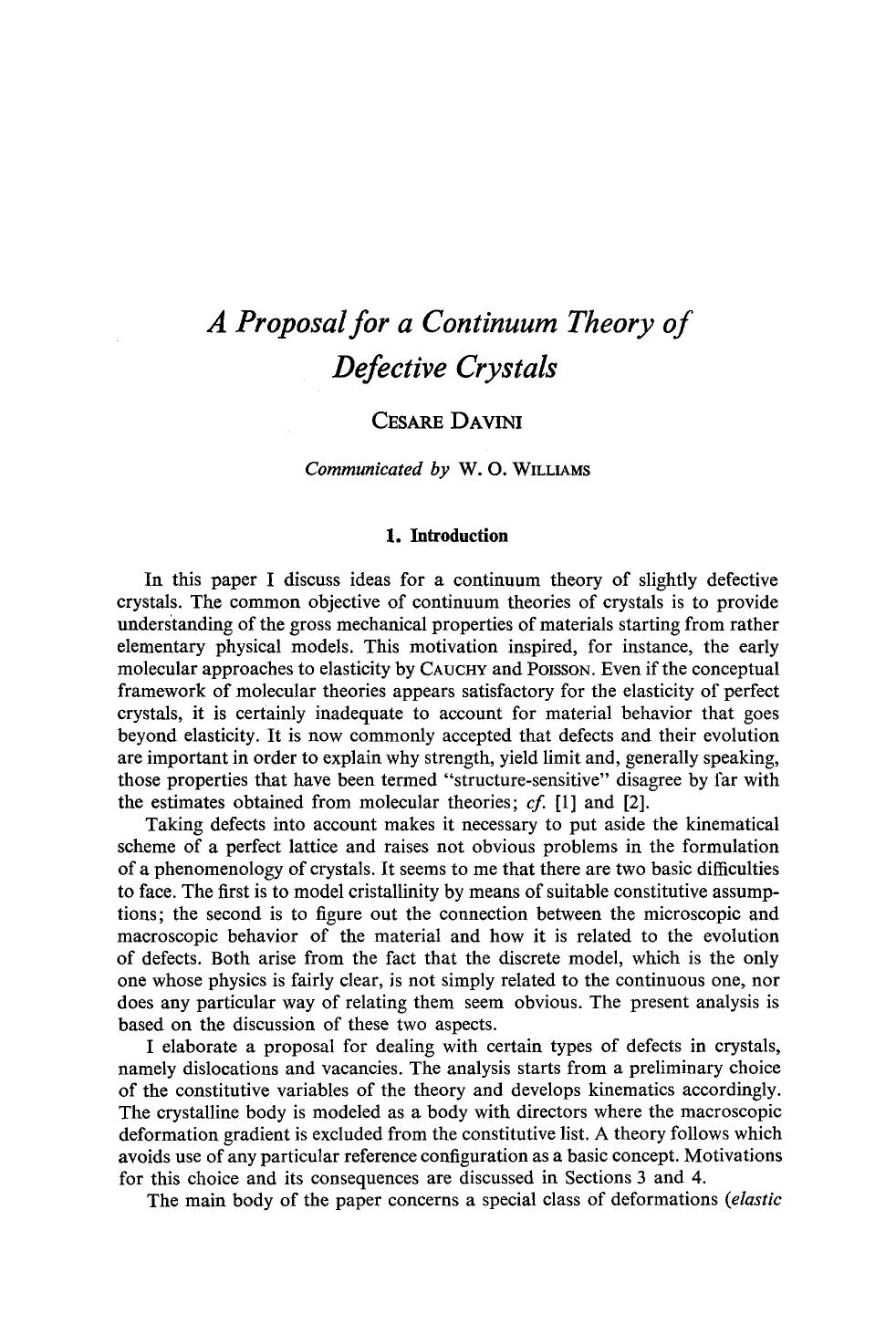 A proposal for a continuum theory of defective crystals by Unknown
