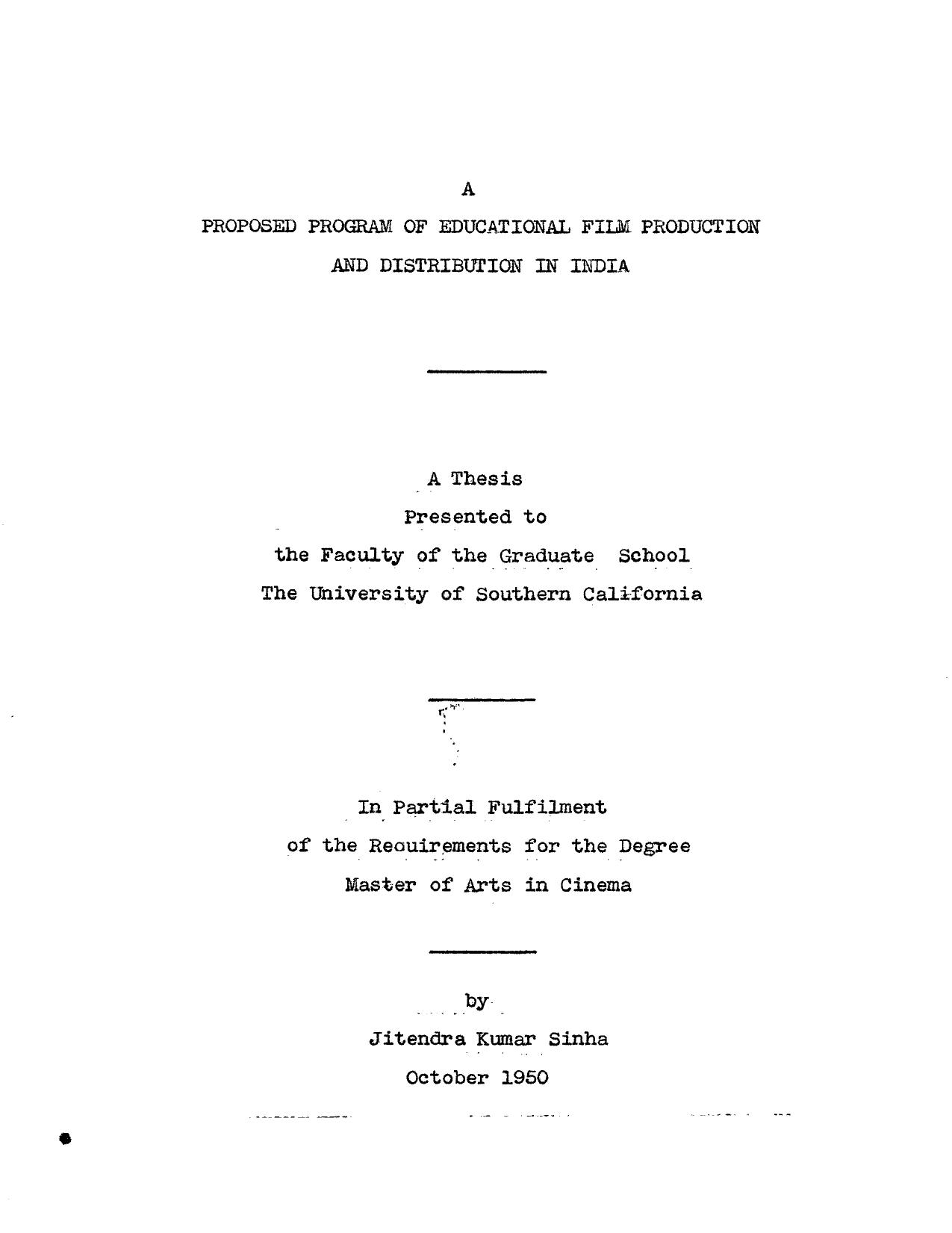 A proposed program of educational film production and distribution in India by Sinha Jitendra Kumar