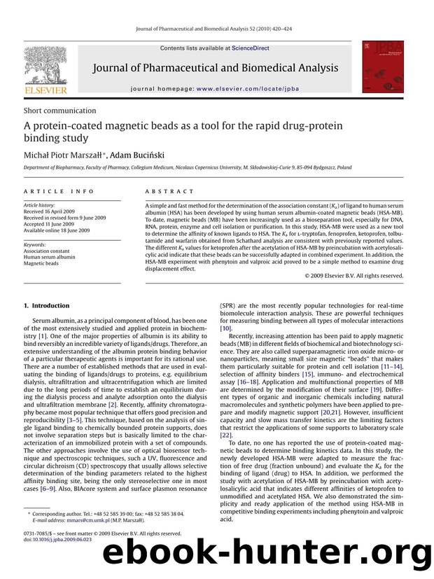 A protein-coated magnetic beads as a tool for the rapid drug-protein binding study by MichaÅ‚ Piotr MarszaÅ‚Å‚; Adam BuciÅ„ski