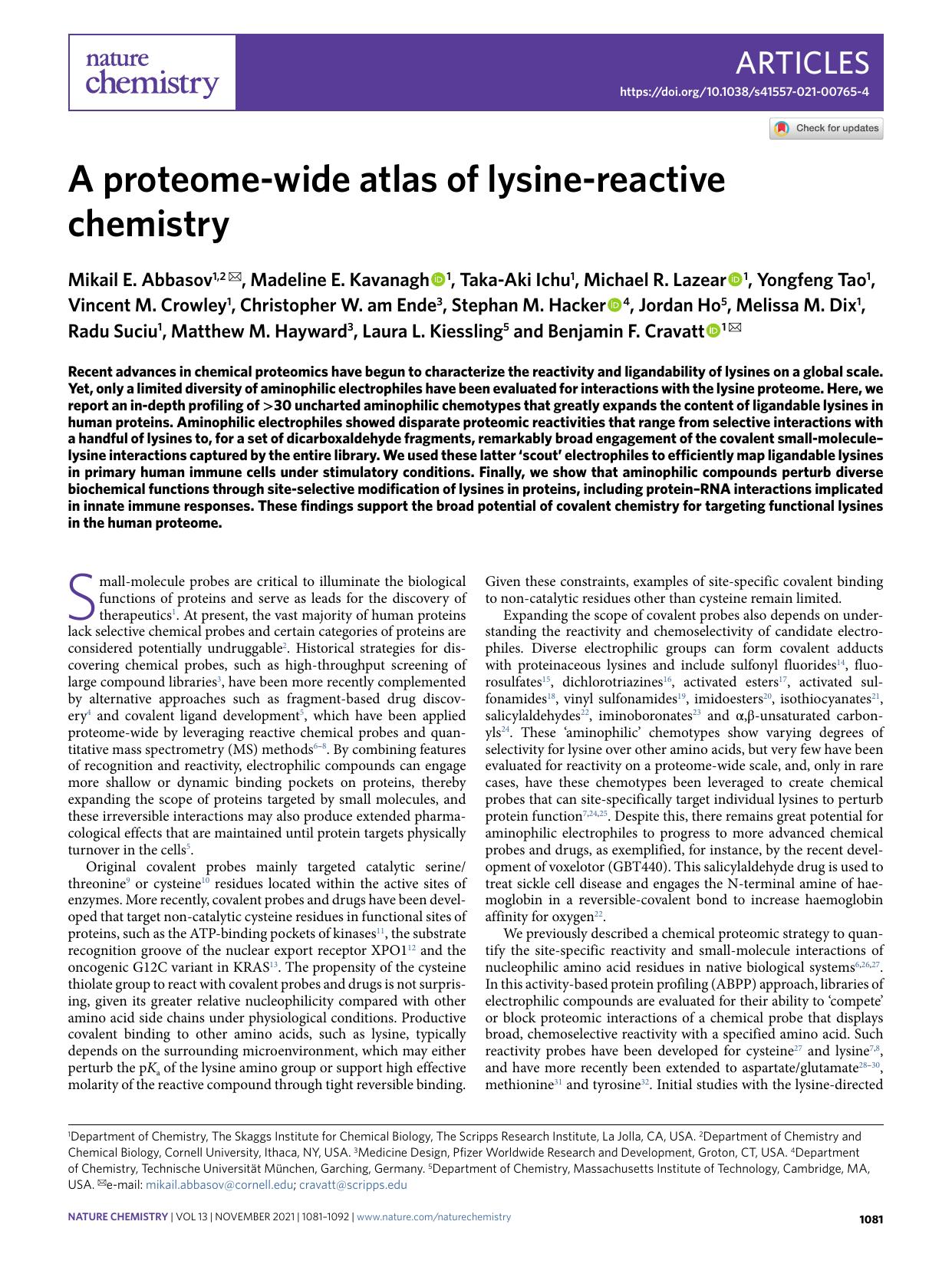 A proteome-wide atlas of lysine-reactive chemistry by unknow