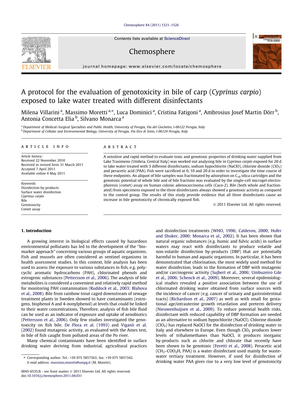 A protocol for the evaluation of genotoxicity in bile of carp (Cyprinus carpio) exposed to lake water treated with different disinfectants by unknow