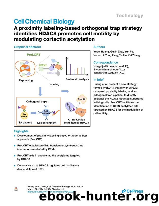 A proximity labeling-based orthogonal trap strategy identifies HDAC8 promotes cell motility by modulating cortactin acetylation by Yepei Huang & Guijin Zhai & Yun Fu & Yanan Li & Yong Zang & Yu Lin & Kai Zhang