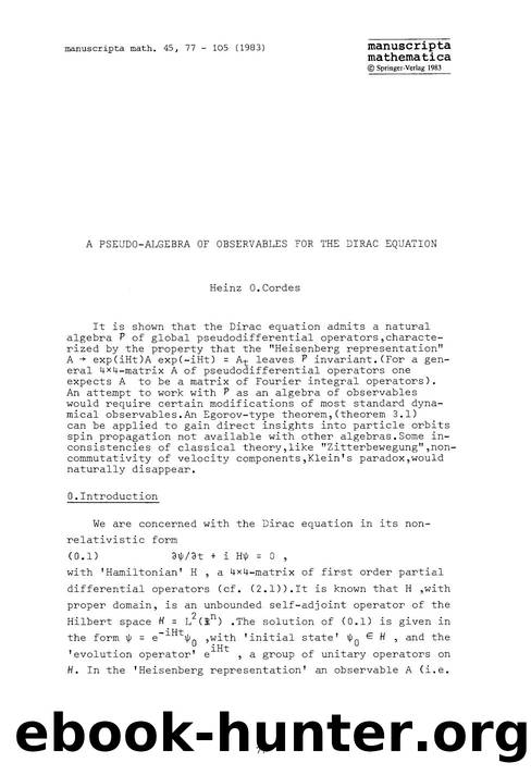 A pseudo-algebra of observables for the dirac equation by Unknown