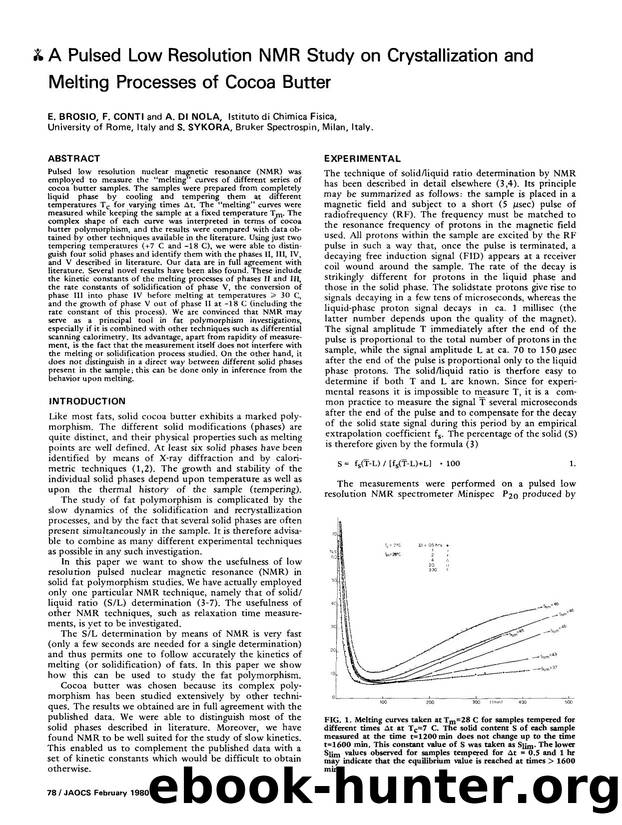 A pulsed low resolution NMR study on crystallization and melting processes of cocoa butter by Unknown