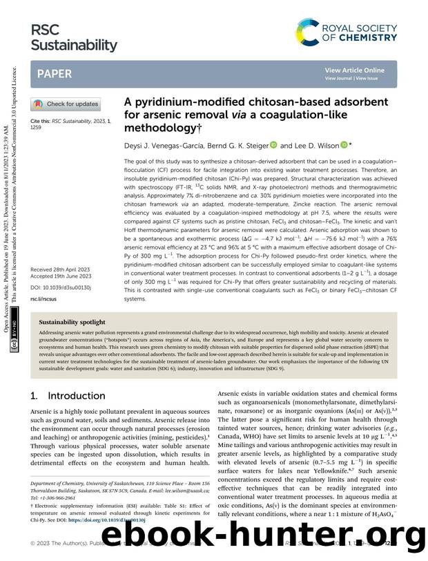 A pyridinium-modified chitosan-based adsorbent for arsenic removal via a coagulation-like methodology by Deysi J. Venegas-García & Bernd G. K. Steiger & Lee D. Wilson
