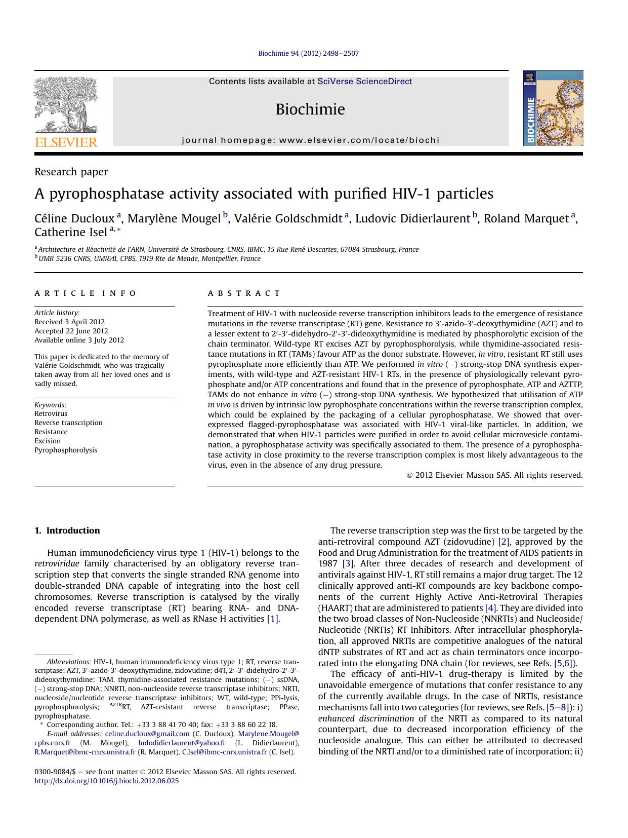 A pyrophosphatase activity associated with purified HIV-1 particles by unknow