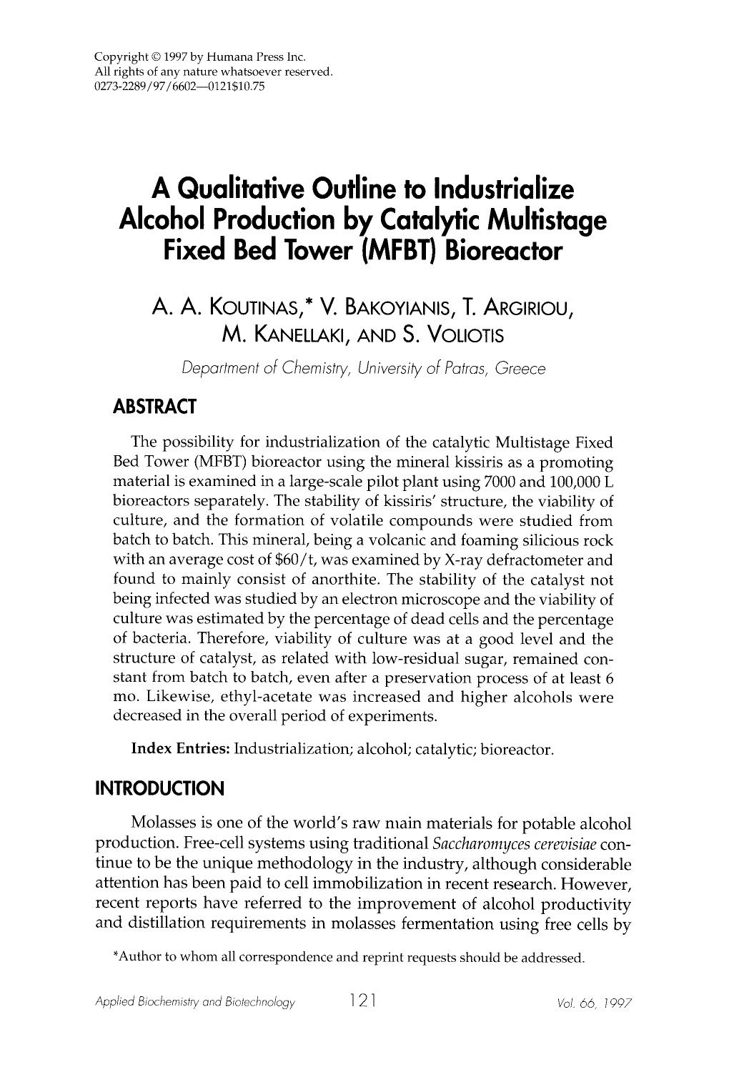 A qualitative outline to industrialize alcohol production by catalytic multistage fixed bed tower (MFBT) bioreactor by Unknown