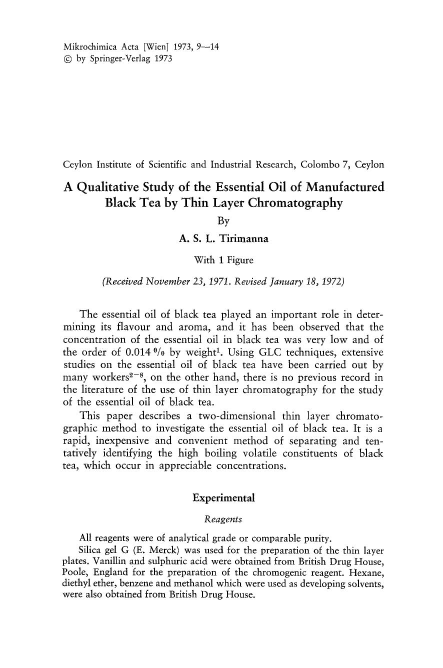 A qualitative study of the essential oil of manufactured black tea by thin layer chromatography by Unknown