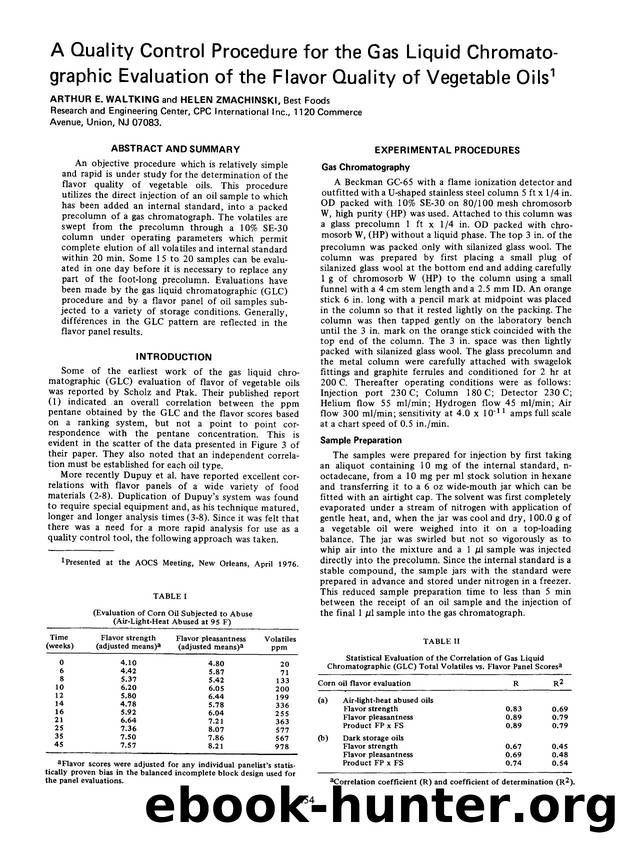 A quality control procedure for the gas liquid chromatographic evaluation of the flavor quality of vegetable oils by Unknown