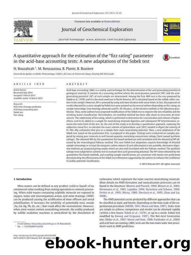 A quantitative approach for the estimation of the âfizz ratingâ parameter in the acid-base accounting tests: A new adaptations of the Sobek test by H. Bouzahzah & M. Benzaazoua & B. Plante & B. Bussiere