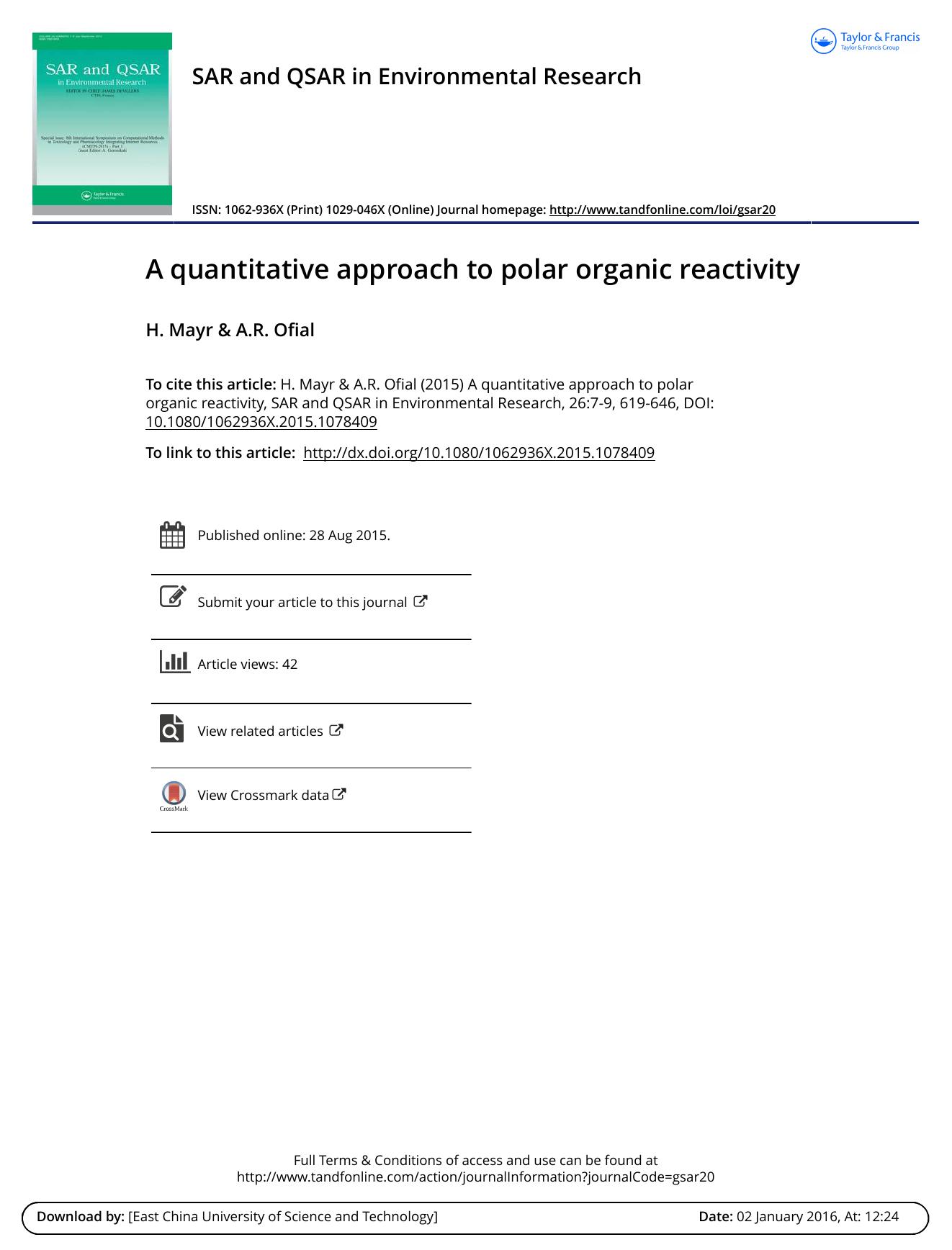 A quantitative approach to polar organic reactivity by H. Mayr