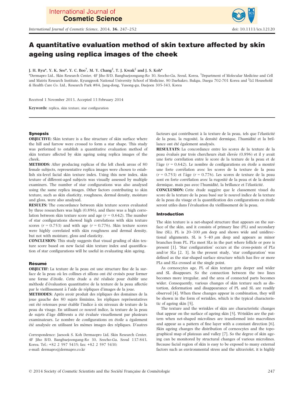 A quantitative evaluation method of skin texture affected by skin ageing using replica images of the cheek by Unknown
