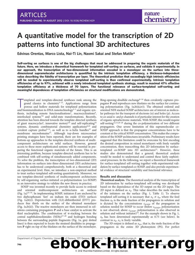 A quantitative model for the transcription of 2D patterns into functional 3D architectures by Edvinas Orentas & Marco Lista & Nai-Ti Lin & Naomi Sakai & Stefan Matile