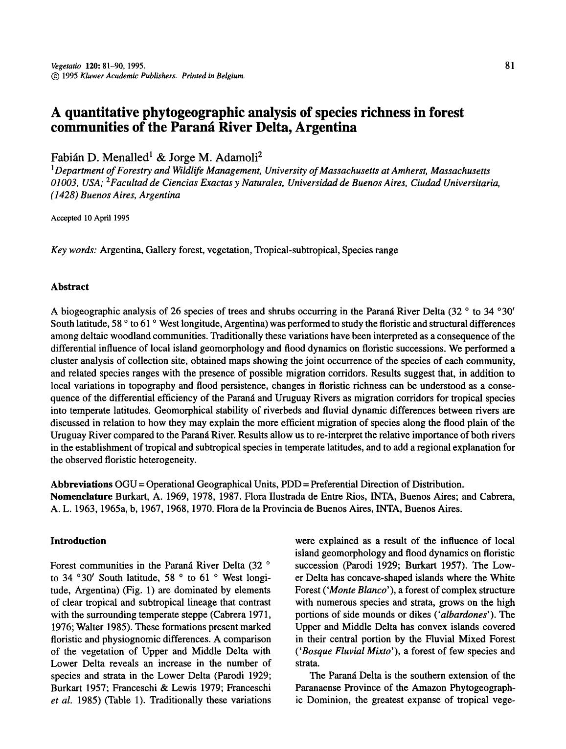 A quantitative phytogeographic analysis of species richness in forest communities of the Paraná River Delta, Argentina by Unknown