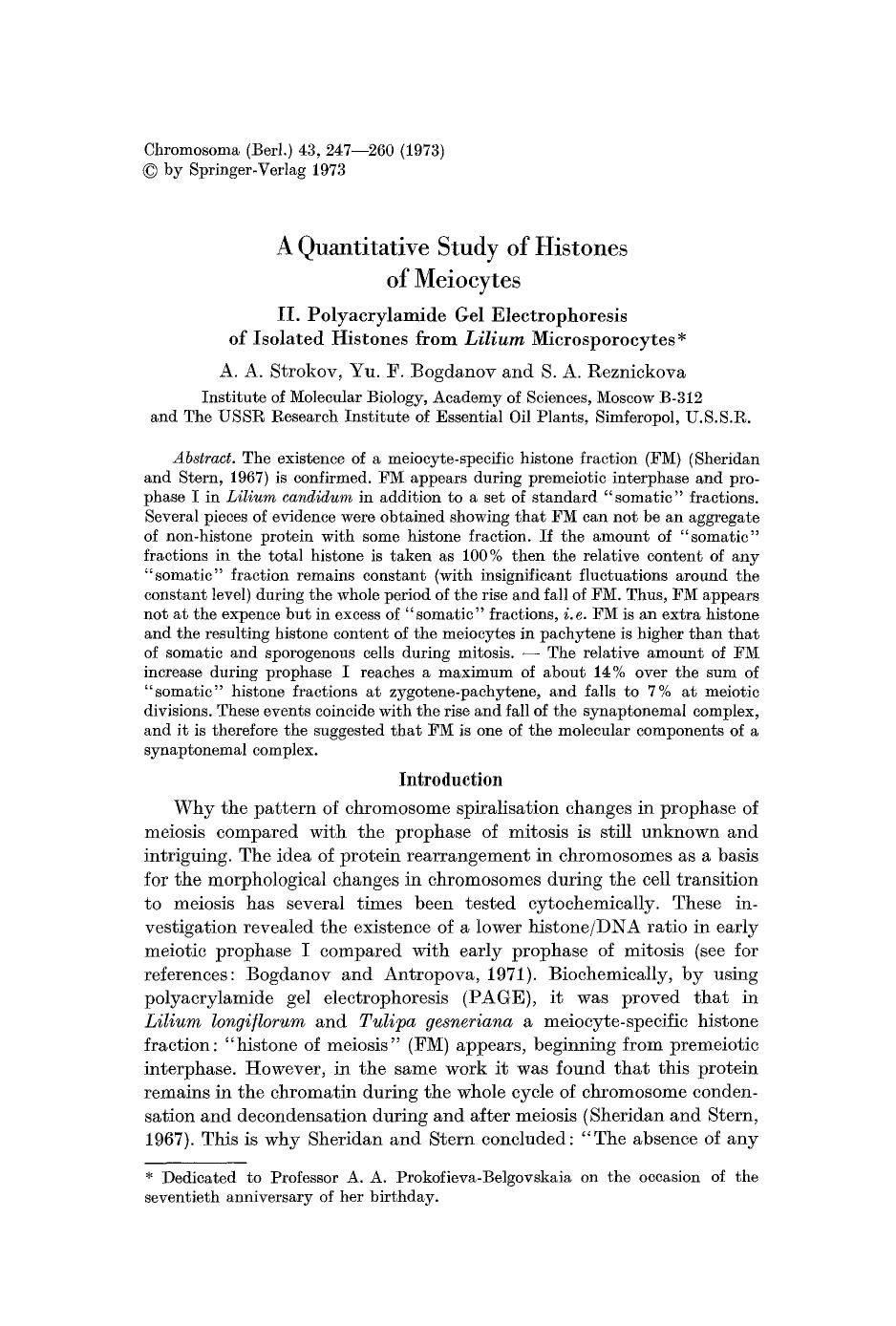 A quantitative study of histones of meiocytes by Unknown