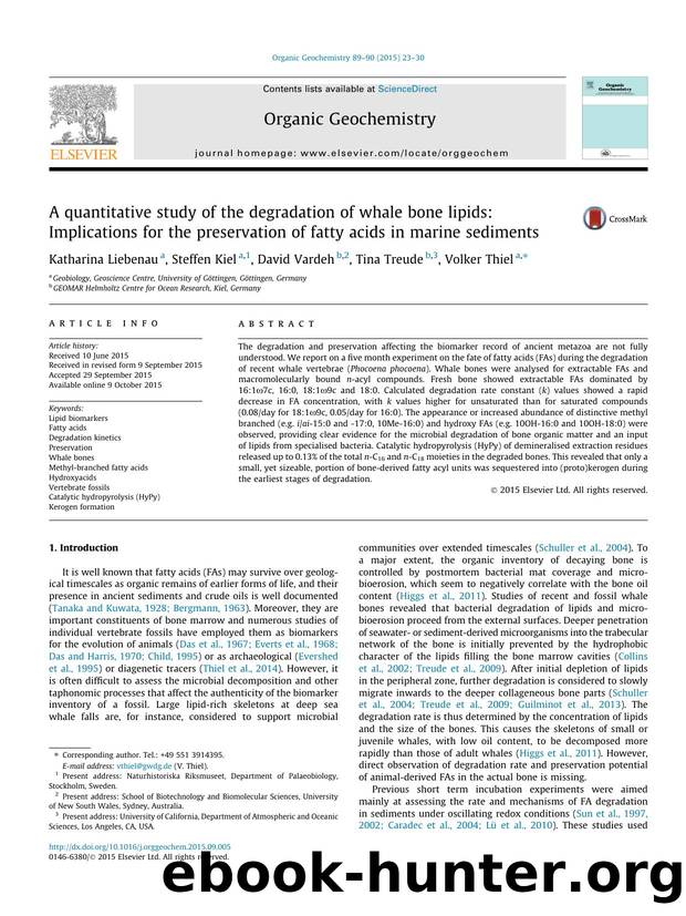 A quantitative study of the degradation of whale bone lipids: Implications for the preservation of fatty acids in marine sediments by Katharina Liebenau & Steffen Kiel & David Vardeh & Tina Treude & Volker Thiel