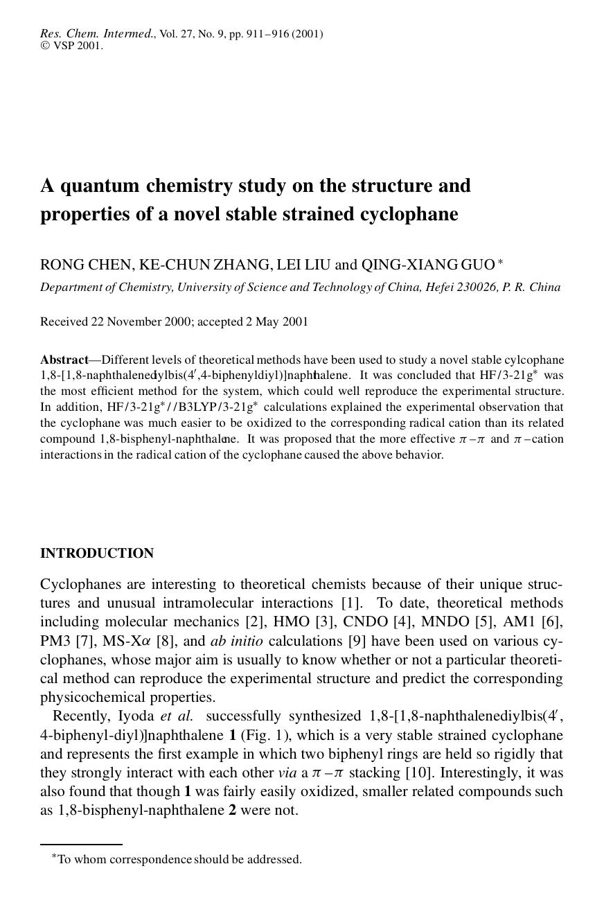 A quantum chemistry study on the structure and properties of a novel stable strained cyclophane by Unknown