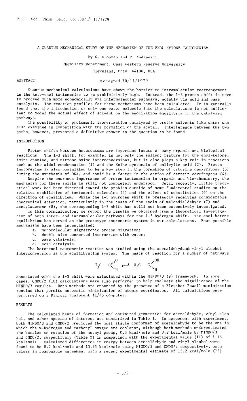 A quantum mechanical study of the mechanism of the enolketone tautomerism by Unknown