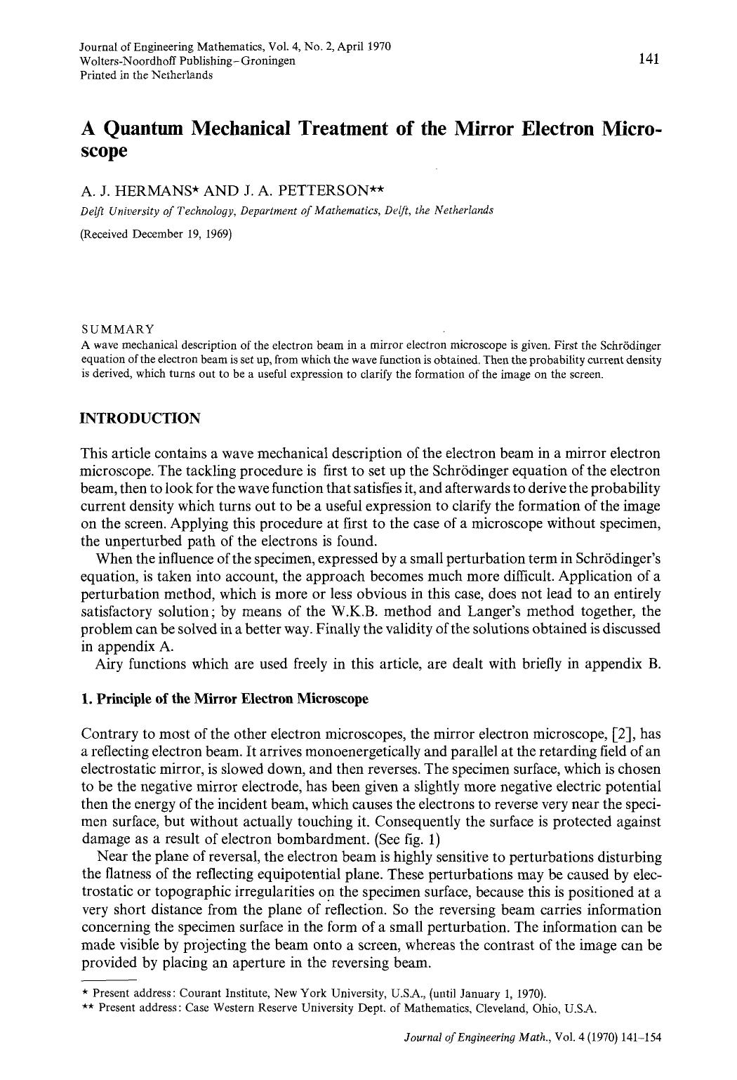 A quantum mechanical treatment of the mirror electron microscope by Unknown