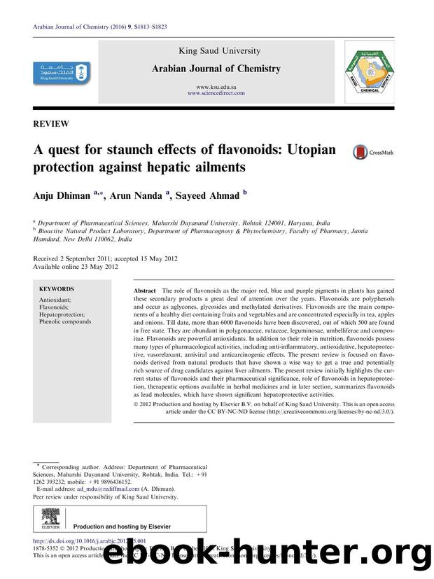 A quest for staunch effects of flavonoids: Utopian protection against hepatic ailments by Anju Dhiman & Arun Nanda & Sayeed Ahmad
