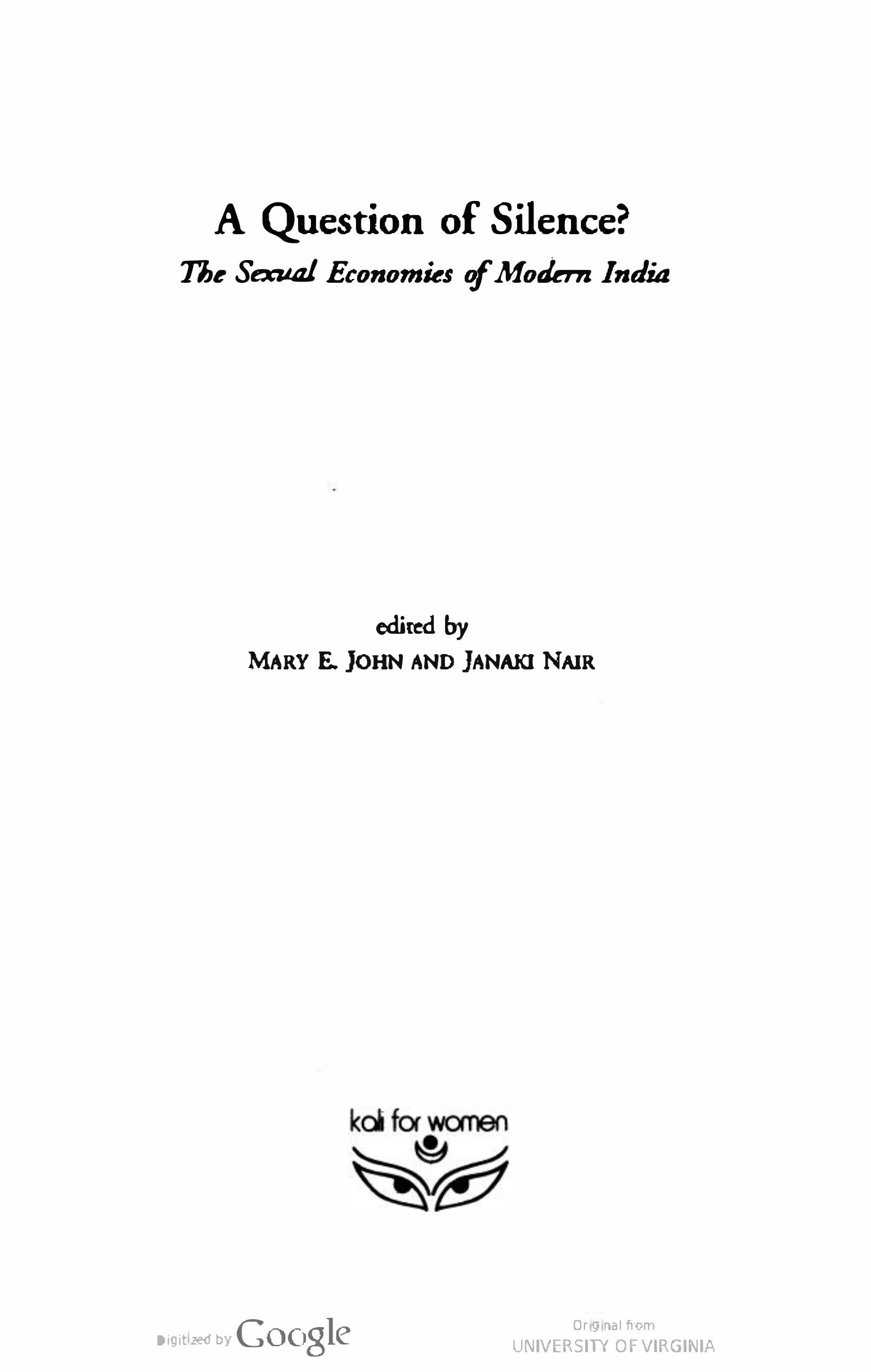 A question of silence: Sexual economies of modern India by Mary. E. John and Janaki Nair