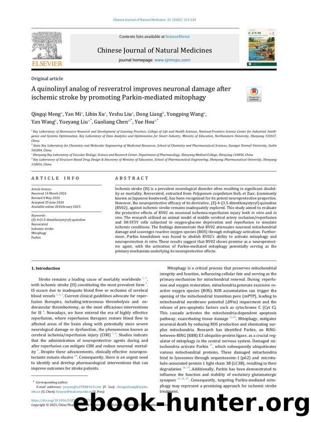 A quinolinyl analog of resveratrol improves neuronal damage after ischemic stroke by promoting Parkin-mediated mitophagy by unknow