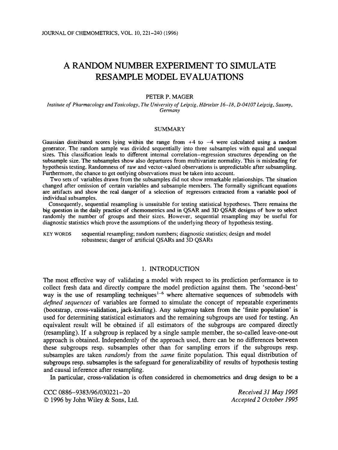 A random number experiment to simulate resample model evaluations by Unknown