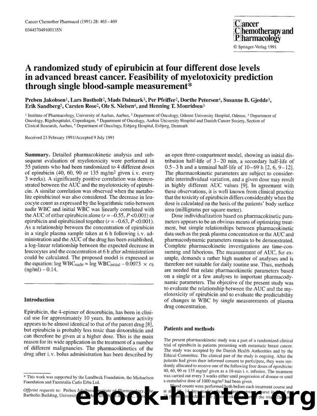 A randomized study of epirubicin at four different dose levels in advanced breast cancer. Feasibility of myelotoxicity prediction through single blood-sample measurement by Unknown
