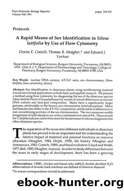 A rapid means of sex identification in <Emphasis Type="Italic">Silene latifolia <Emphasis> by use of flow cytometry by Unknown