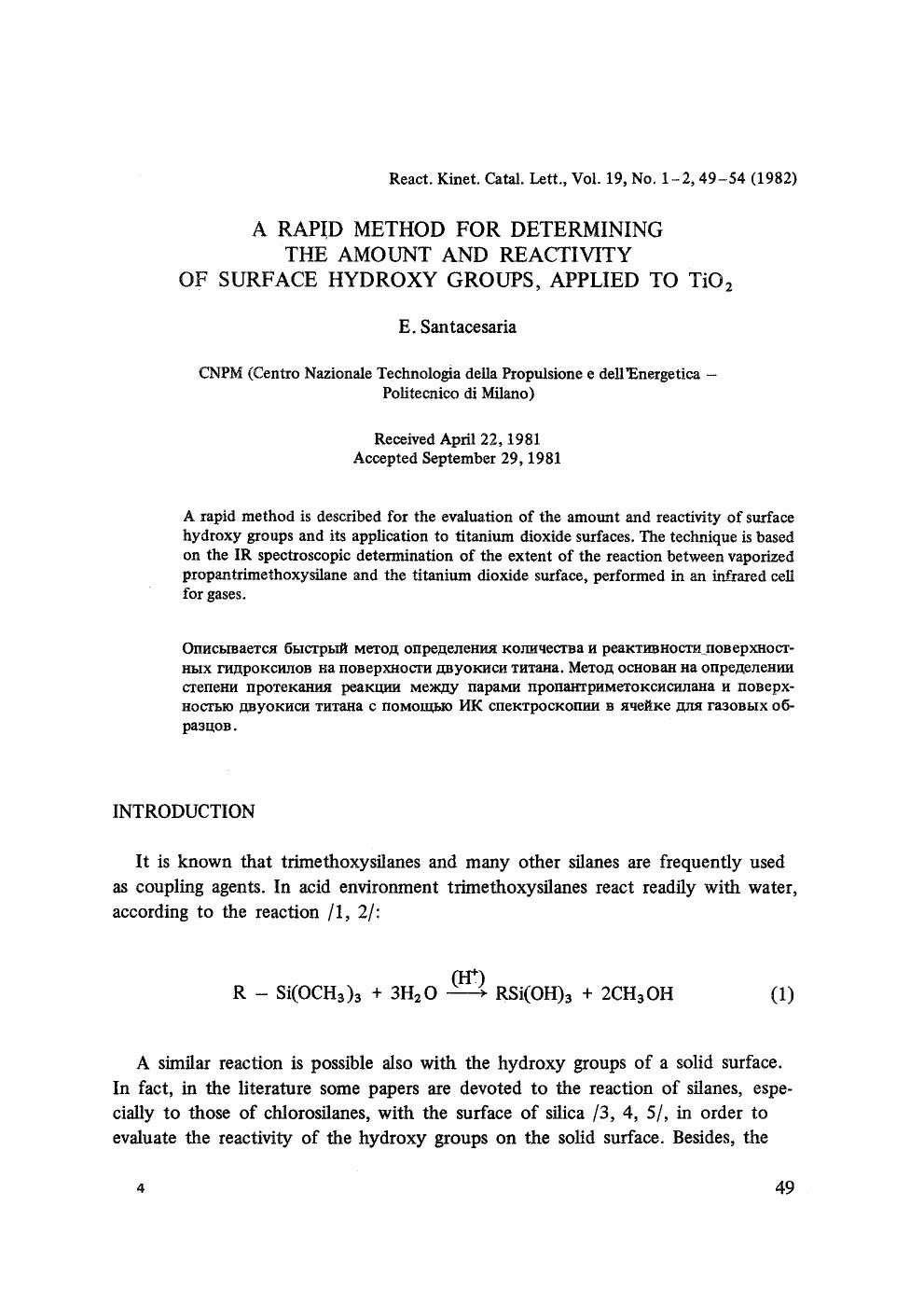 A rapid method for determining the amount and reactivity of surface hydroxy groups, applied to TiO <Subscript>2 <Subscript> by Unknown
