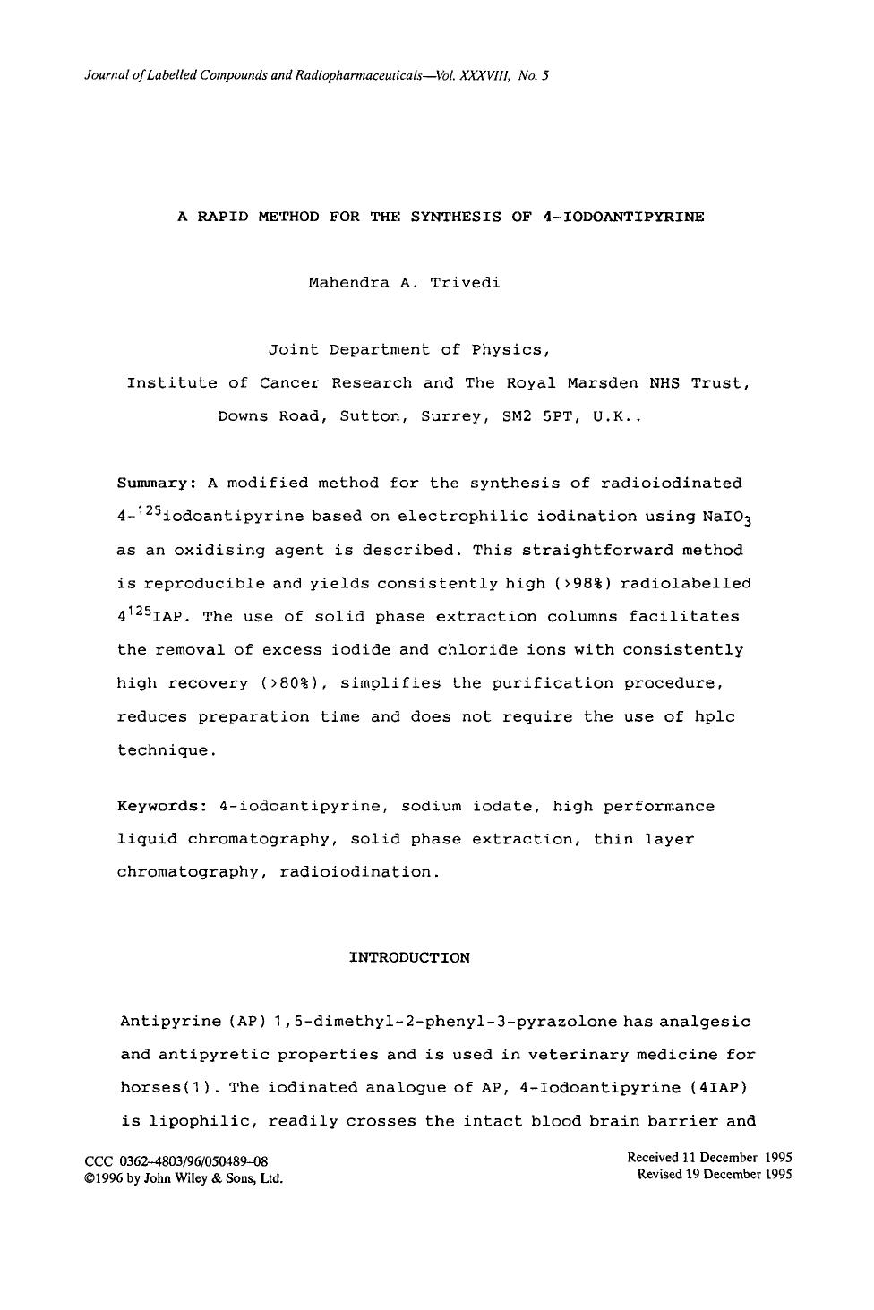 A rapid method for the synthesis of 4-iodoantipyrine by Unknown
