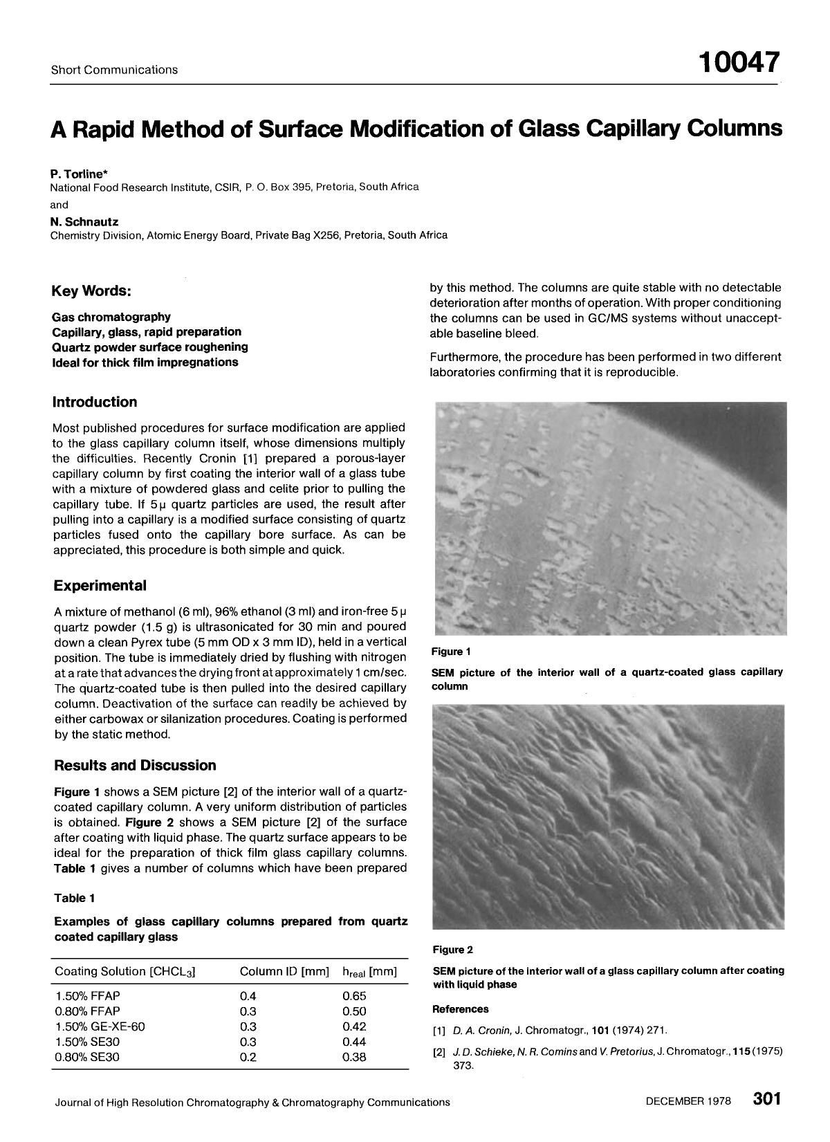 A rapid method of surface modification of glass capillary columns by Unknown