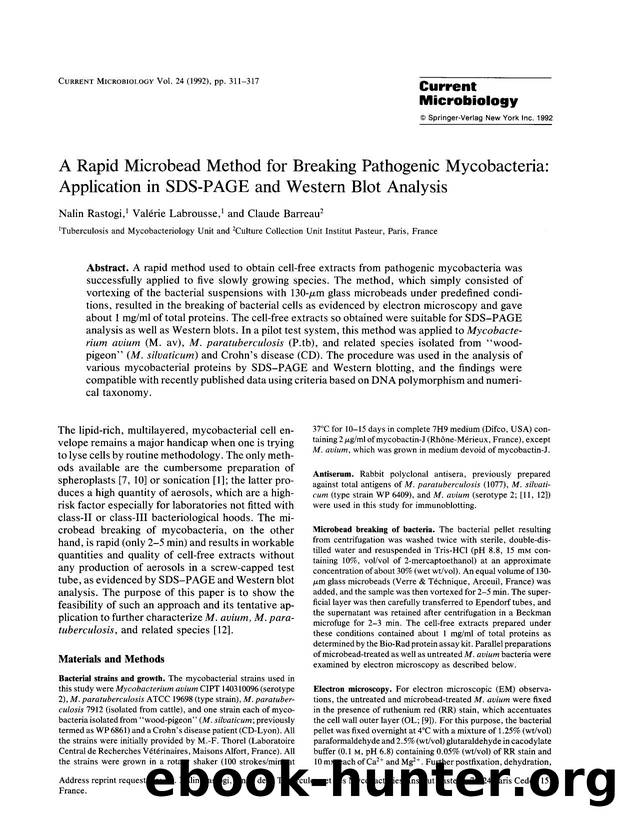 A rapid microbead method for breaking pathogenic mycobacteria: Application in SDS-PAGE and western blot analysis by Unknown
