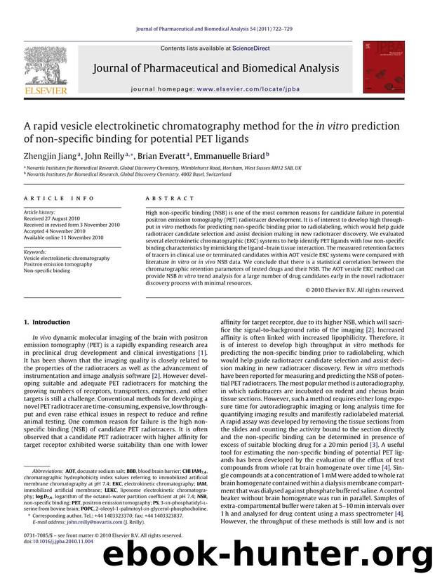 A rapid vesicle electrokinetic chromatography method for the in vitro prediction of non-specific binding for potential PET ligands by Zhengjin Jiang