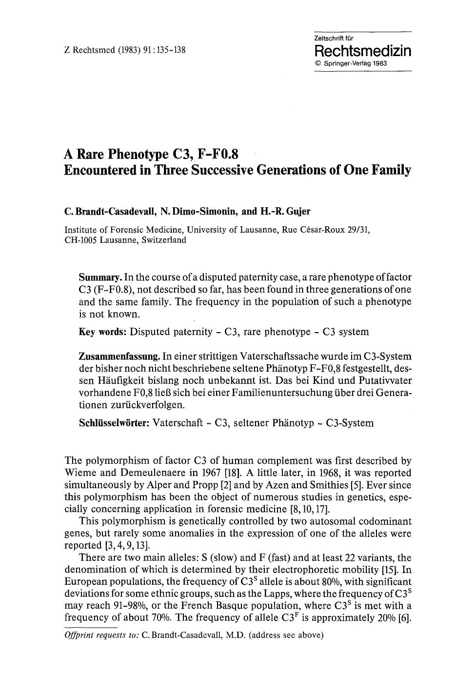 A rare phenotype C3, F-F0.8 encountered in three successive generations of one family by Unknown