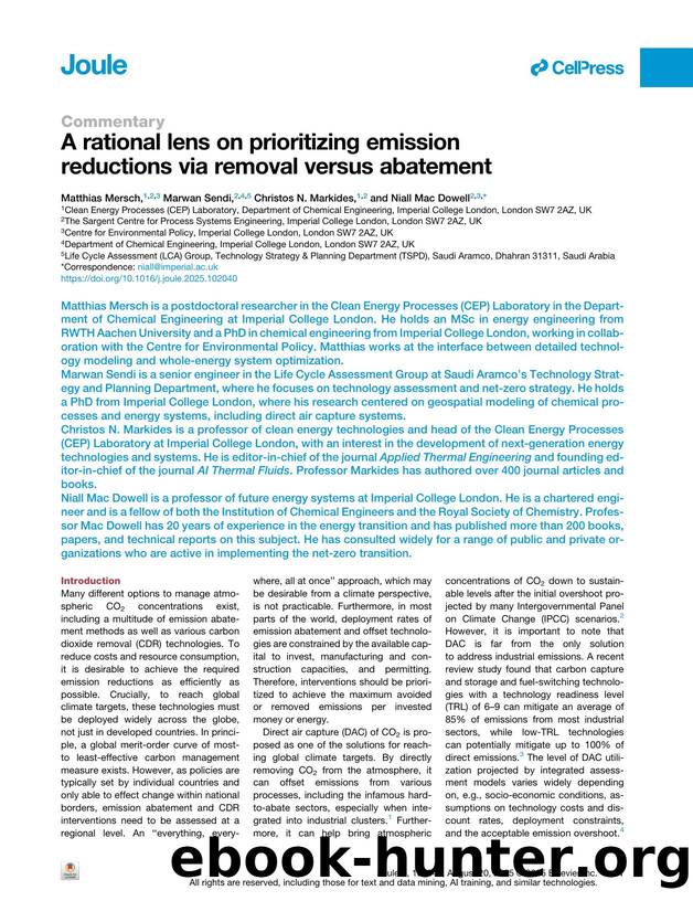 A rational lens on prioritizing emission reductions via removal versus abatement by Matthias Mersch & Marwan Sendi & Christos N. Markides & Niall Mac Dowell